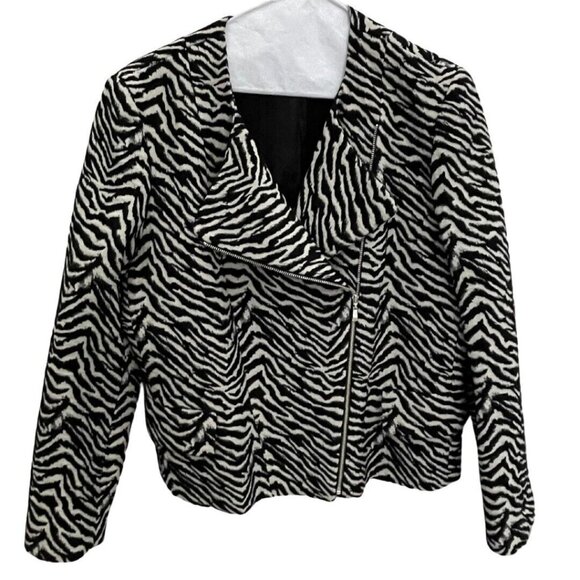 Louben Moto Zebra Print Wool Blend Womens Jacket Size 10  Asymmetric Zipper - Picture 2 of 16